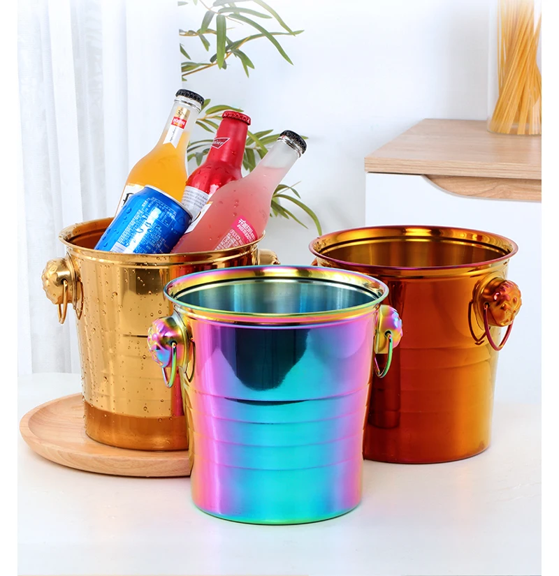 

3L Stainless Steel Thick KTV Bar Bucket Ice Roe Gold Large Tiger Head Ice Bucket Wine World Cup Wine Cooler Bottle Storage B647