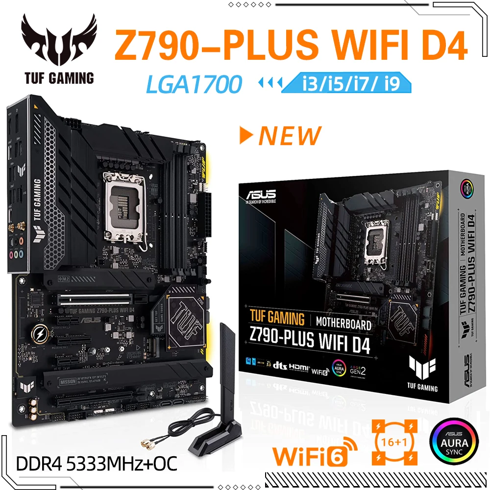 

Материнская плата Z790 LGA 1700 ASUS DDR4 TUF GAMING Z790-PLUS WIFI D4 PCIe 5,0 поддержка 13-го процессора i5 i7 i9 Doubel Channel 128G M.2 Z790 материнская плата Игровая материнская плата ATX LGA 1700 D4 5333+OC 128G