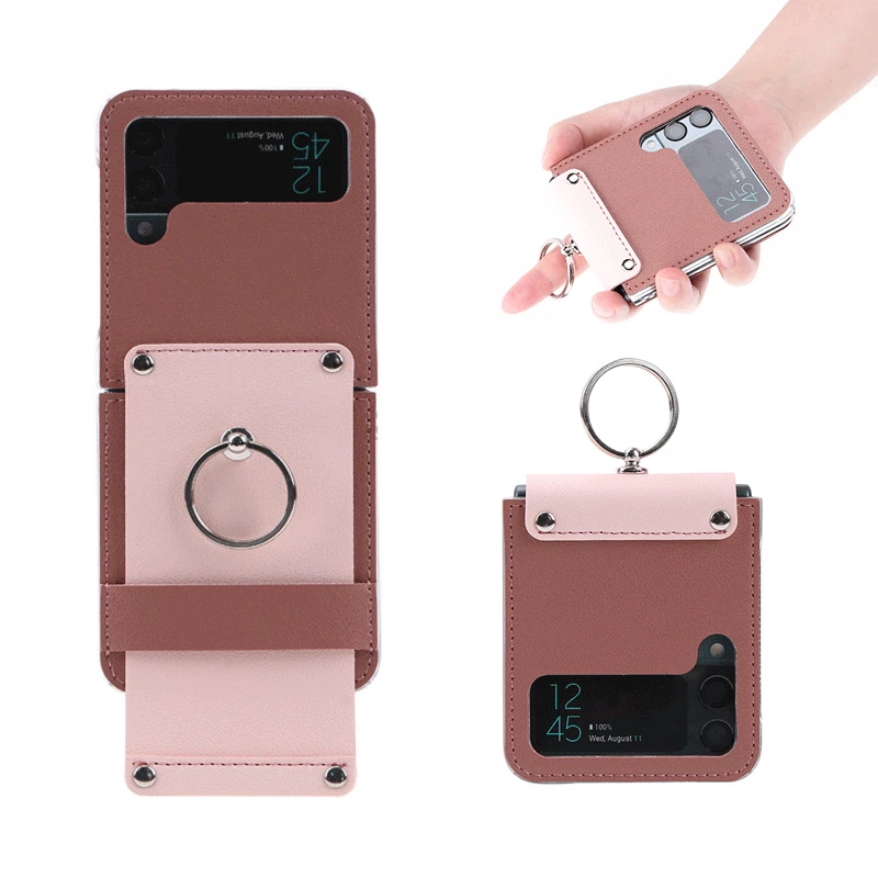 

For Samsung Galaxy Z Flip 3 Leather Ring Phone Case PU Leather Shock Resistant Drop Folding All Inclusive Phone Case