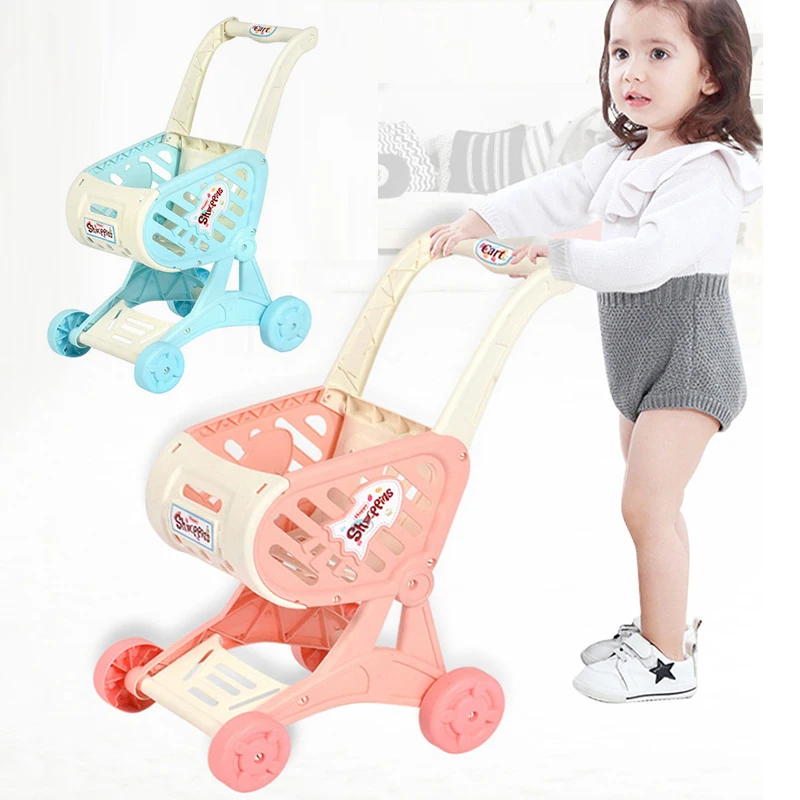 Children Simulation Supermarket Shopping Cart Trolley Push Car Toys Pretend Play Baby Walker Play House Girls Toy Basket
