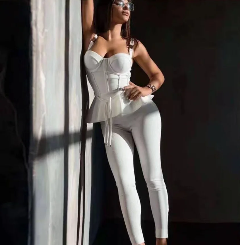 Женский облегающий брючный костюм комплект из двух предметов обтягивающие