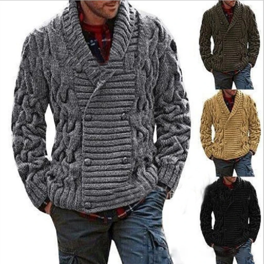 

Men's Sweaters Winter Warm Thick Sweatercoat Button Single-breasted Cardigan Men Casual Sweaters Solid Color Knitwear Clothing