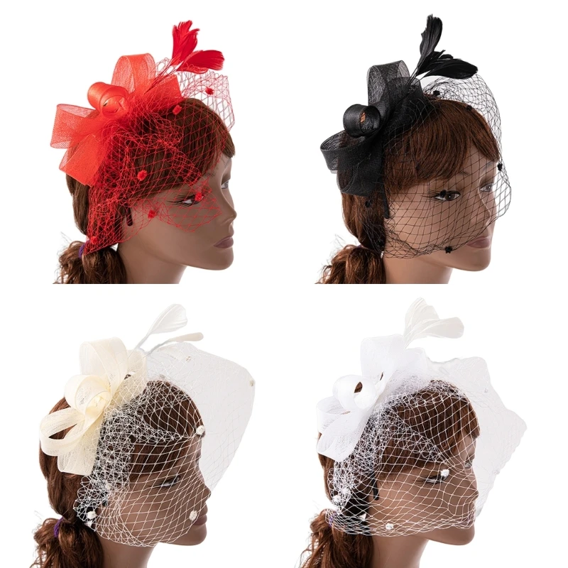

Bowknot Fascinators with Veil Women Fascinator Headband Pillbox Hat Cocktail Tea Party hat Mesh Headband Veil Dropship