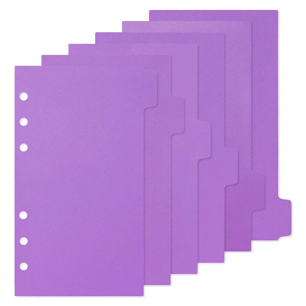 

6 Sheets Pocket Separator Ring Paper Dividers Plastic File Folders Accessories Tabs Binders Page Protectors Pvc A6 Purple