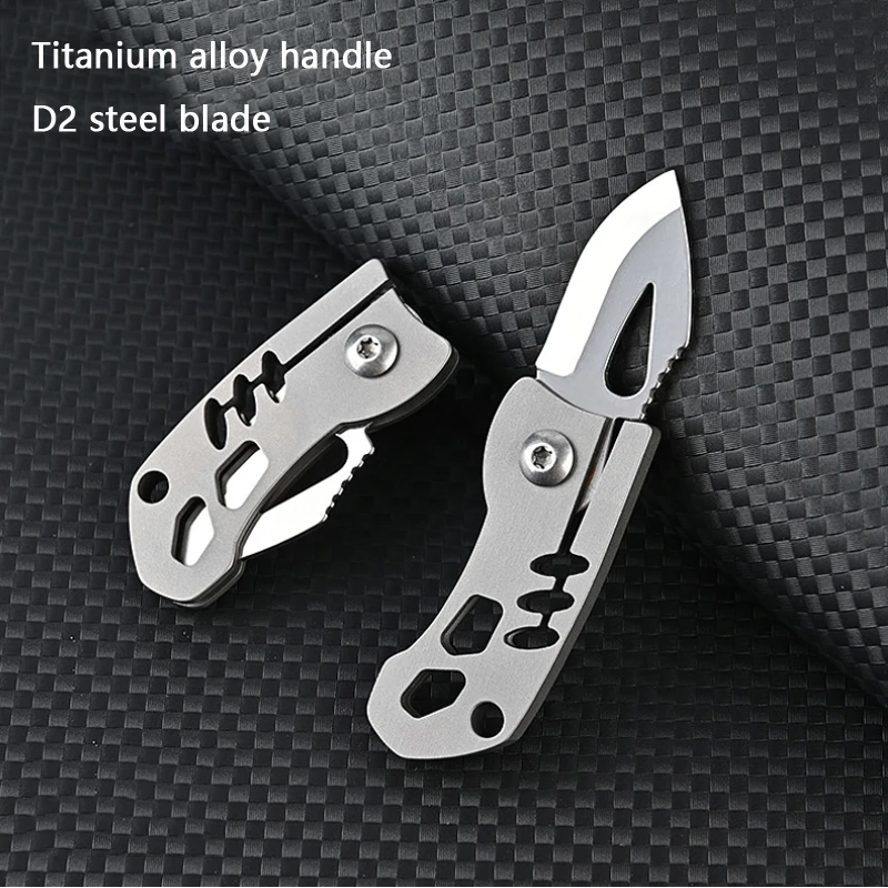 

D2 High Hardness Blade Titanium Alloy Folding Knife Key Pendant EDC Titanium Alloy Sharp Fruit Pocket Knife Outdoor Tool Gift