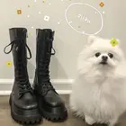 HOUZHOU женские высокие ботинки на платформе 2021 Готический Стиль черная кожаная женская обувь осень-зима дизайнерская обувь в стиле Панк Harajuku