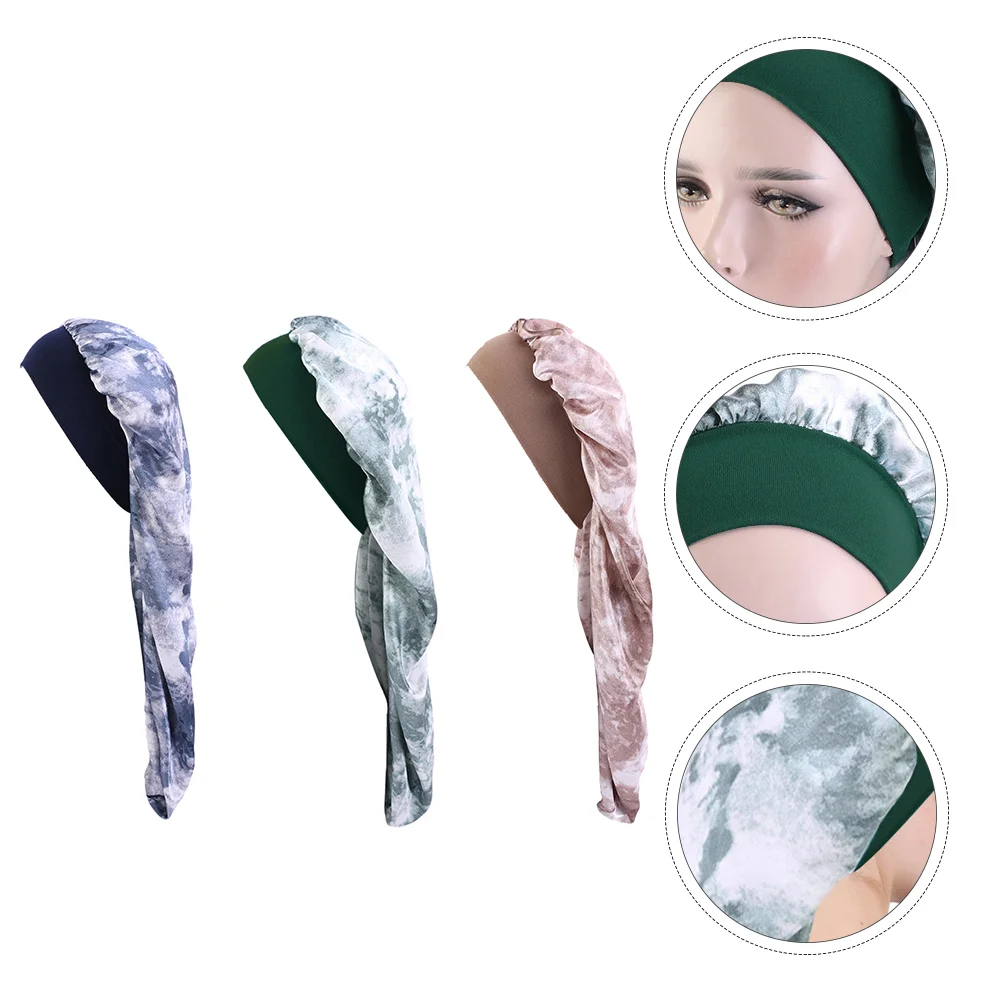 

3pcs Silky Useful Long Hair Bonnet Elastic Sleeping Hats for Sleeping Girl Woman