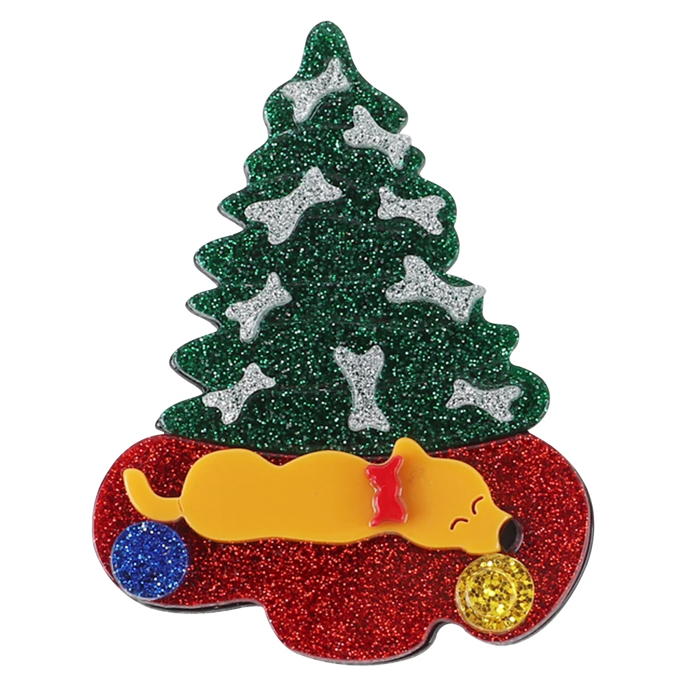 

Glitter Christmas Tree Dog Acrylic Brooches Lapel Pins for Women's Clothing Cute Cartoon Animal Bone Brooch Badges Pin Jewelry