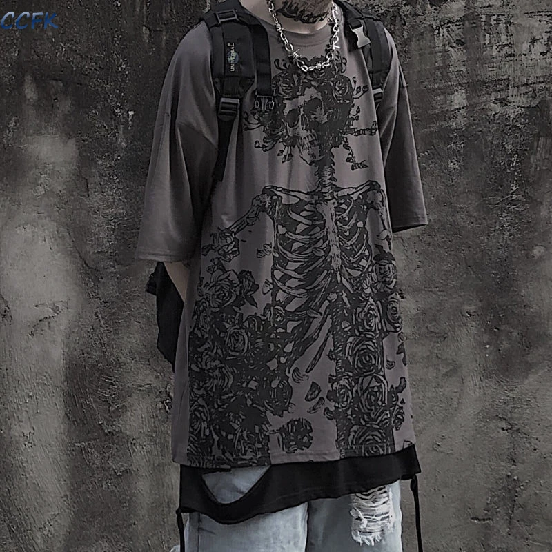 Emo Women T-shirts Alt Gothic Skull Top 2022 Korean Short Sleeve Oversized T Shirt Mall Goth Hip Hop Punk E-girl Grunge Clothes |