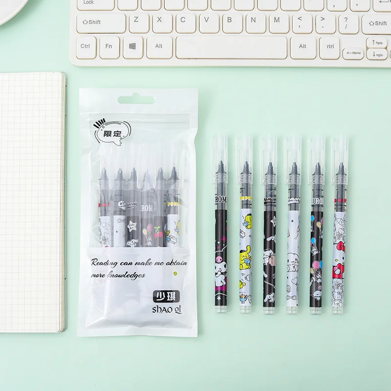 

Sanrio 6-12pcs Kawaii Caneta Hello Kitty Kuromi Cinnamoroll Direct Liquid 0.5mm Black Gel Pen Student School Stationery Wholesal