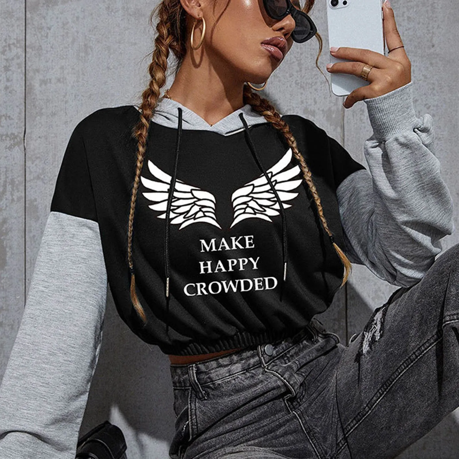 

Womens Long Sleeve Fashion Hoodie Colorblock Cropped Cropped Hoodie Fashion Hoodie Sleep Hoodies Women Long Tunic Sweaters