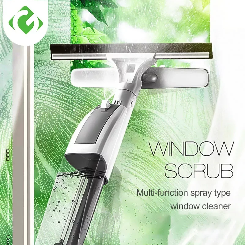 

NEW2023 Glass Cleaning Brush with Water Spray Window Cleaner High quality aluminum long handle Wiper and cloth combo silicone