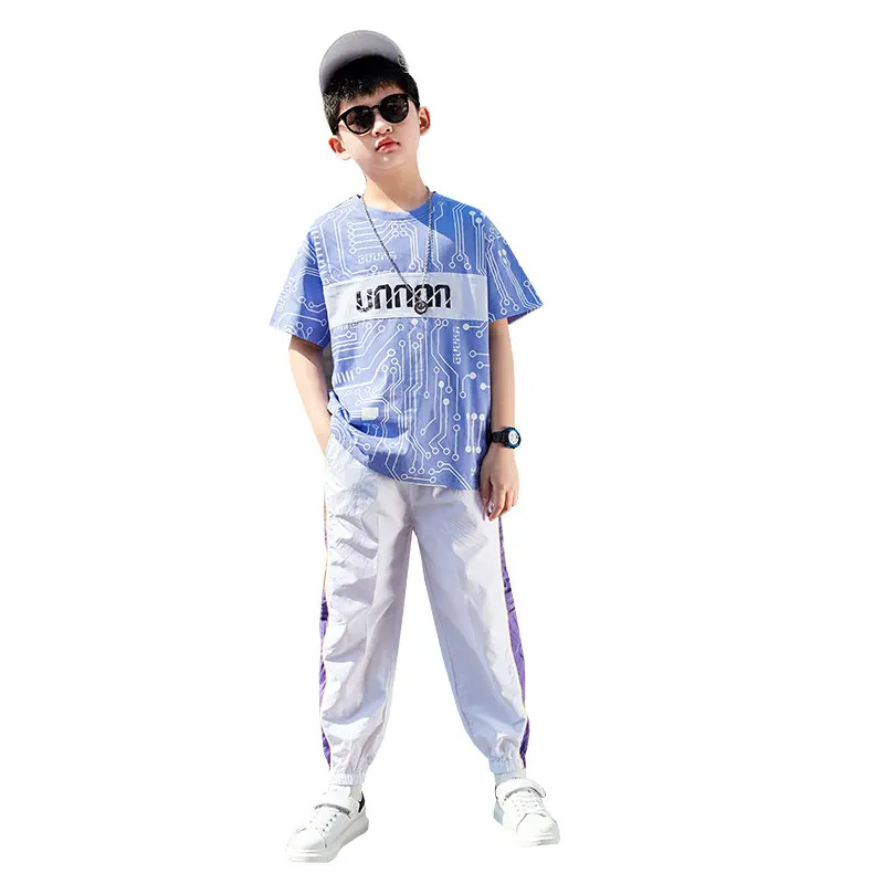 

Boys Summer Suit Kids Short Sleeve T-shirt+Pants 2PC Sports Casual Outfits for Teenage Boy Clothing Sets 5 7 9 11 13 14Years Old