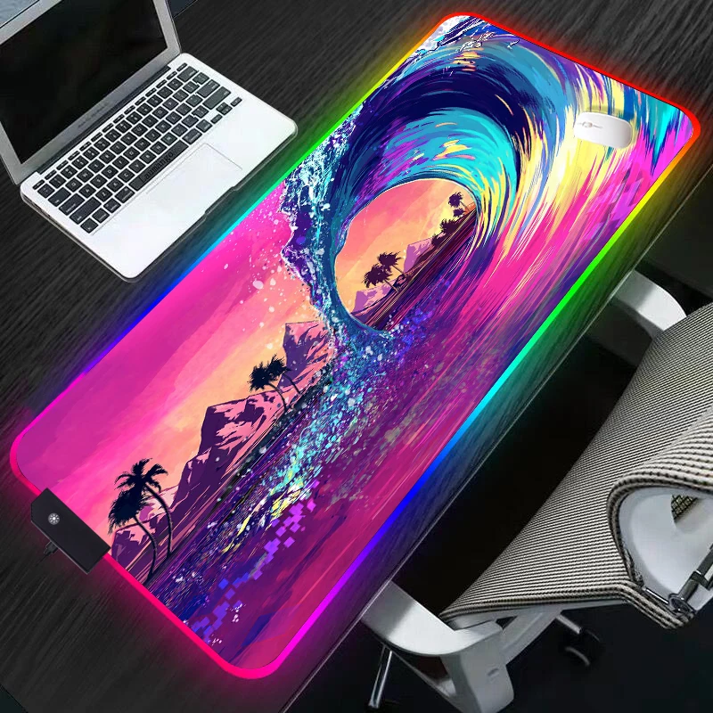 

Аксессуары для компьютерного стола с аниме, RGB, Япония, коврики для мыши с волнами, игровой коврик для мыши, геймерский коврик, коврик с подсв...