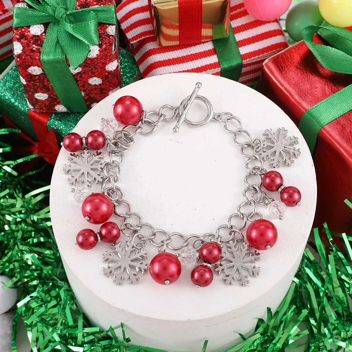 

Girls' Jewelry Christmas Handpiece Children's 20 cm Pearl Snowflake Alloy Gift Bracelet
