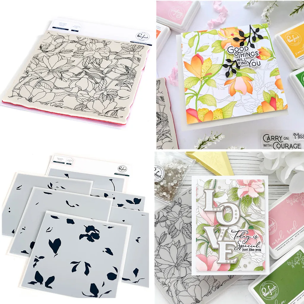 2023 Magnolia Pattern Layering Stencils Clear Stamps Scrapbook Diary Decoration Embossing Template Diy Greeting Card Blade Punch