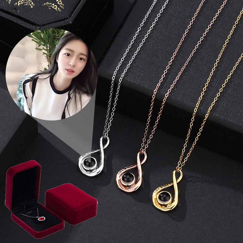 Mobius Ring Necklace S925 Custom Photo Projection Pendant Jewelry For Girlfriend 2023 Valentine's Day Present With Free Gift Box