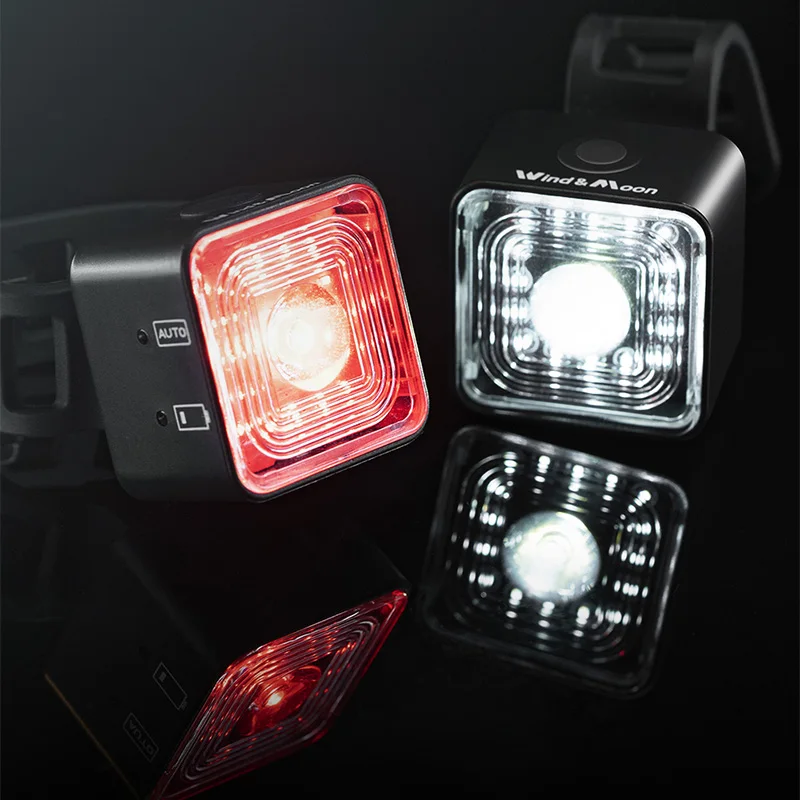 

LED Front Rear Bike Lights 120 Lumen Bicycle Headlight USB Rechargeable Taillight Set IP66 Waterproof Cycling Smart Sensor Brake