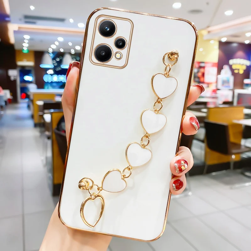 

Luxury Heart Bracelet Case For OPPO Realme 7i 7 8i 8 8Pro Case For Realme 9 9Pro 9i 10 10Pro 9ProPlus Gold Straight TPU Cover