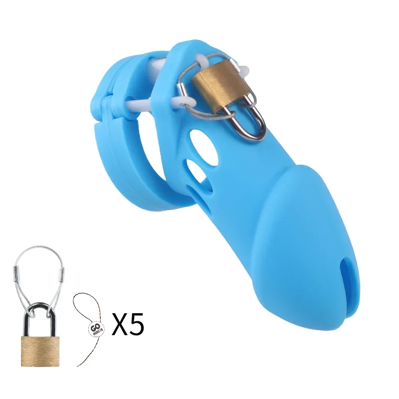 Мягкая силиконовая мужская клетка для целомудрия игрушки с 5-кольцом пениса