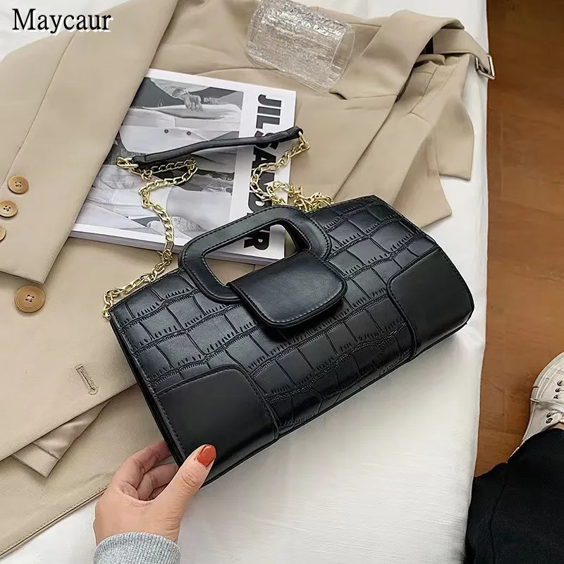 

2022 French Ltalian Style Black Crocodile Top Leather Women's Handheld Diagonal Bag Unique Style Design Factory Direct Sales