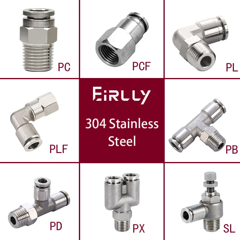 

304 Stainless Steel Air Hose Fitting PC PCF PL SL Pneumatic Pipe Connector 1/8 1/4 3/8 1/2 M5 BSP Quick Release Tube Fittings