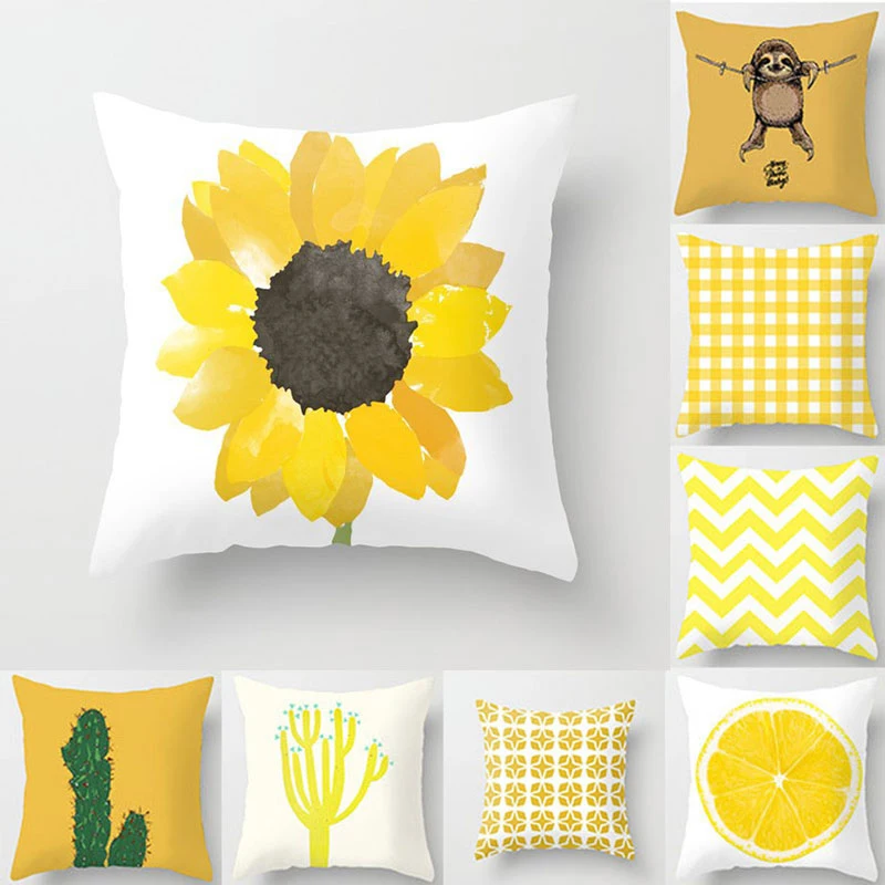 

Summer Fashion Fresh Yellow Cute Pillows Case Geometry Floral Cushion Case Modern Decorative Throw Pillows for Bed Sofa Couch