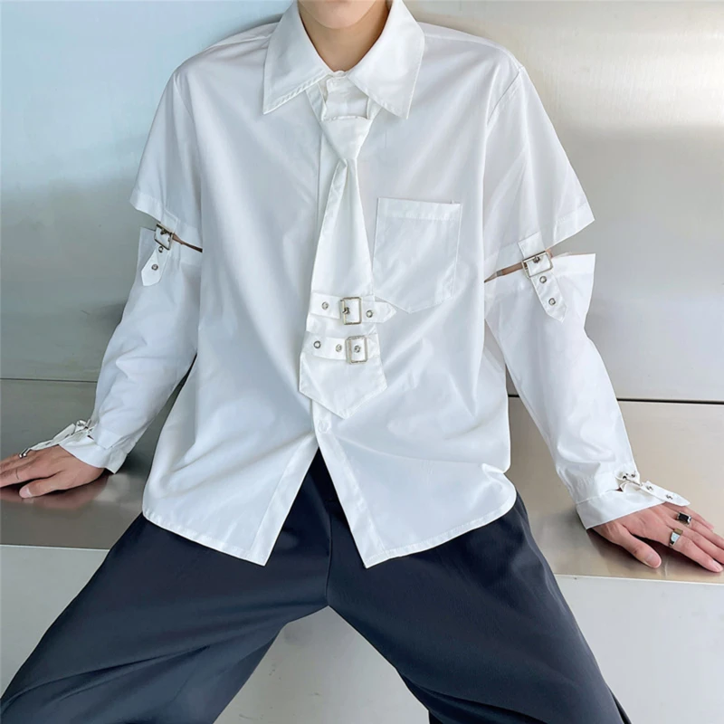 

Splice Button Long Sleeve Shirt Men Korean Loose Casual Niche Male Shirts Button Streetwear Men Shirt