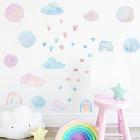 watercolor heart clouds wall stickers for baby girls room wall decor removable pvc wall decals home decor wallpapers diy murals