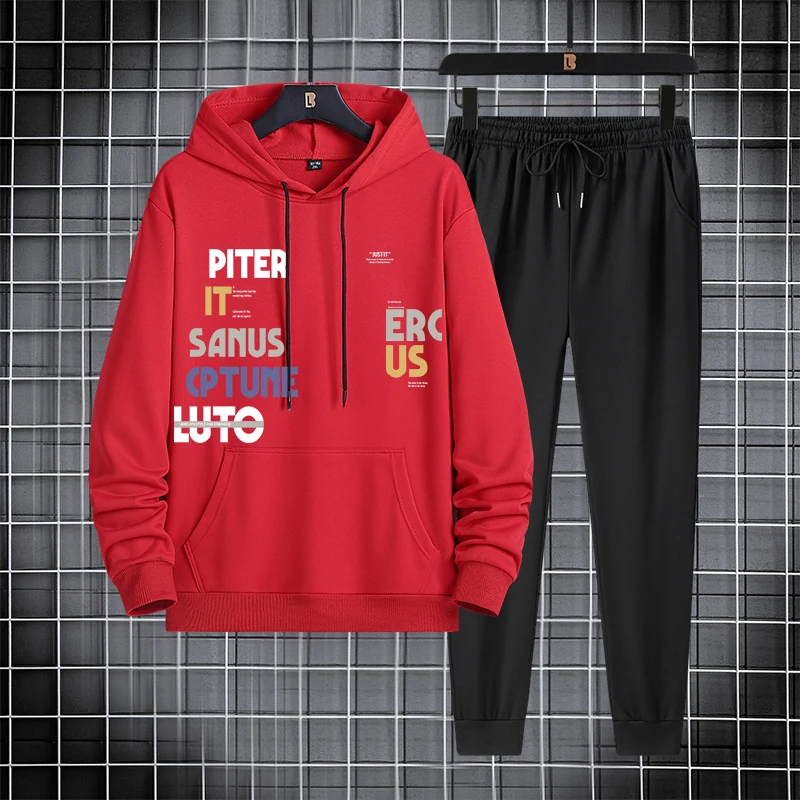

Fashion Suit Spring Thin Letter Print Korean Style Trendy Men's Long-Sleeved Hooded Top Two-Piece Set
