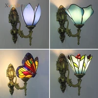 Tiffany Stained Glass Wall Lamp for Bedroom Bedside Kitchen Bathroom Living Room Decor Nordic Retro Iron LED Wall Light Fixtures