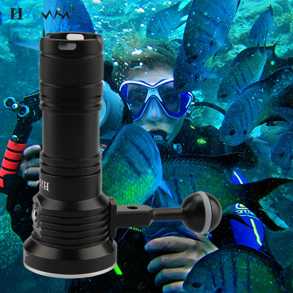 

HISWN DR01 Super Bright 3 Colors 4000 Lumens Underwater 100m White Red Blue USB Charging LED Diving Flashlight