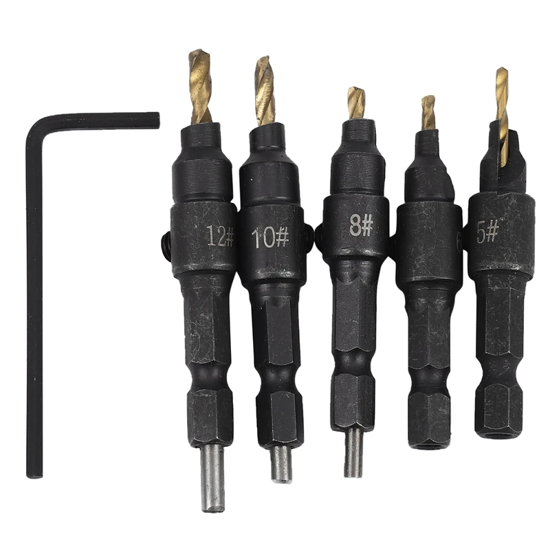

5 шт. #5 #6 #8 #10 #12 набор сверл из быстрорежущей стали с зенкером быстросменный винт с шестигранным хвостовиком