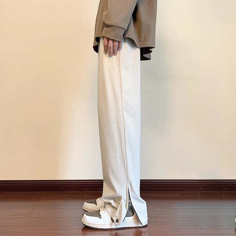

Winter Plush Thickened B221 American High Street Zipper Corduroy Men Pants 2023 New Fashion Solid Color Wide Leg Male Trousers