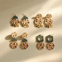 new arrive leopard layered geometric polymer clay drop earrings for women retro pendant long dangle earrings trendy jewelry