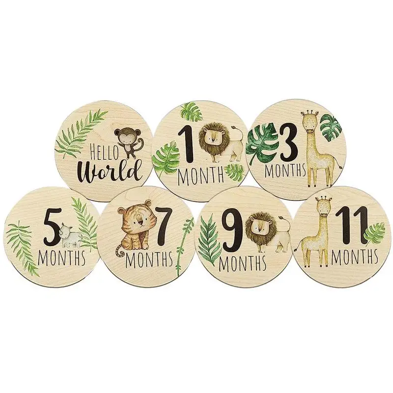 

Baby Monthly Milestone Cards Wooden Photo Prop Discs 7 PCS Pregnancy Journey Sign Round Baby Monthly Milestone Cards Sign Smooth