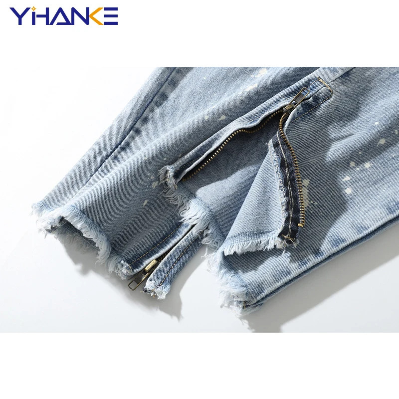 Jeans Men Tide Brand Original High Street Ripped Pants Distressed Paint Splash Printed Pleated Denim Trousers Trend Men Clothing