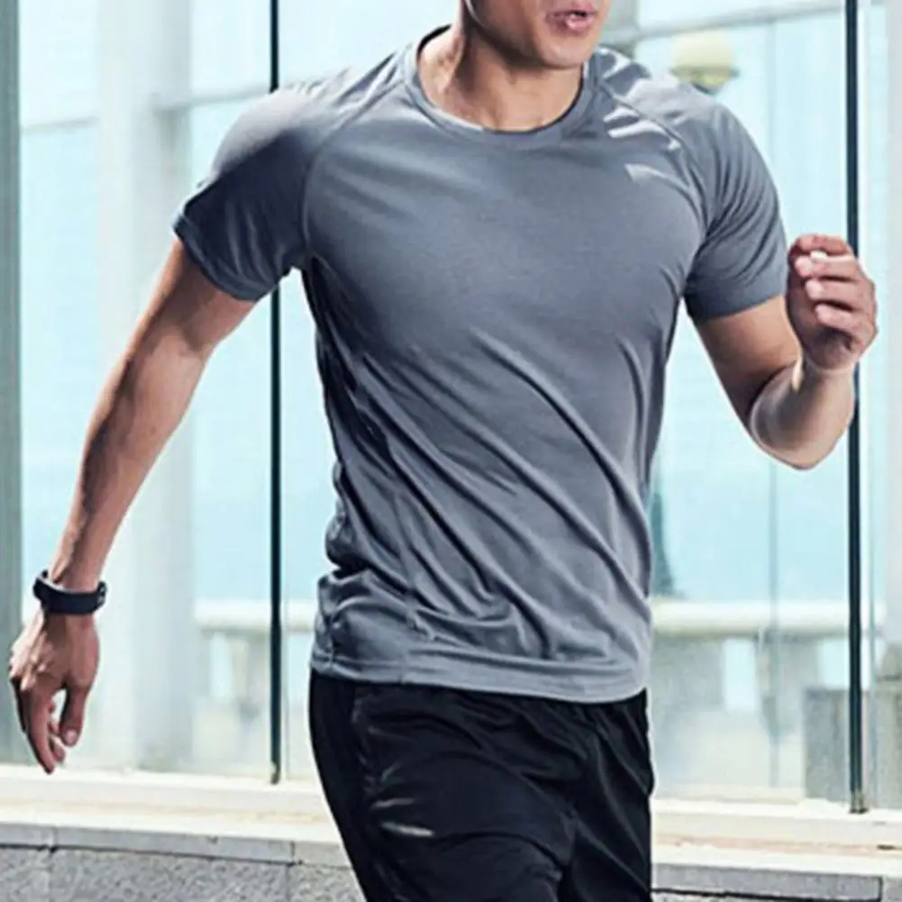 

Men Shirt O Neck Short Sleeve High Elasticity Leisure Summer T-shirt for Daily Wear
