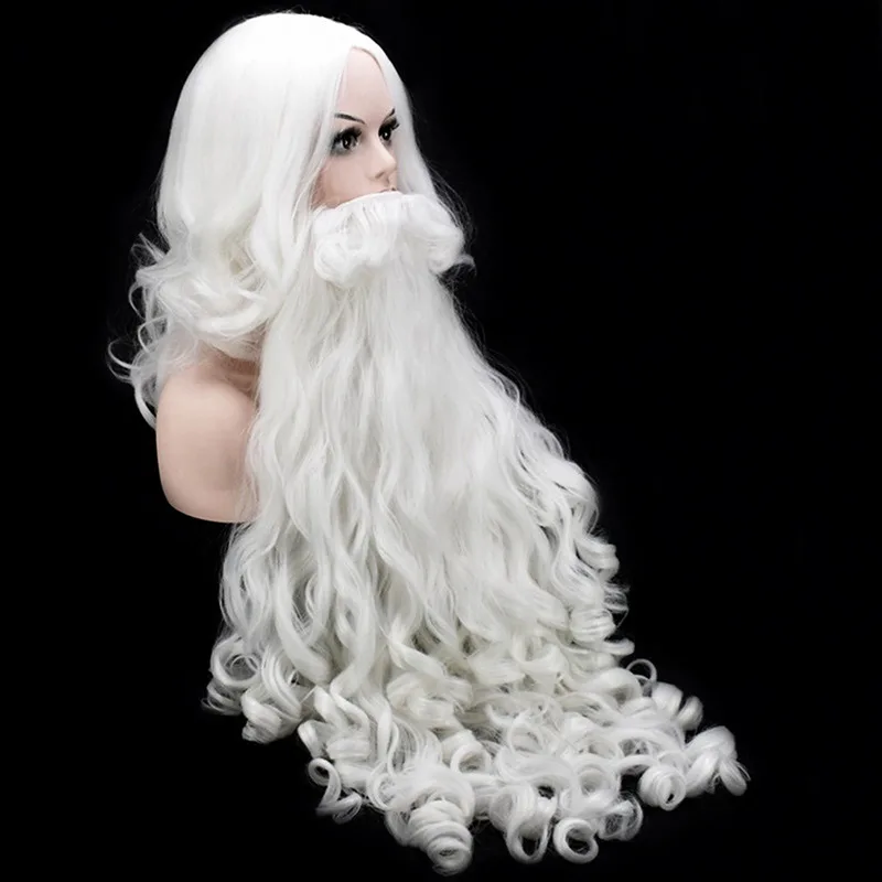 60cm Christmas Santa Claus Beard Wig Synthetic Hair Short Cosplay Men Wizard White Hairpiece Accessories New Year Hat Gift
