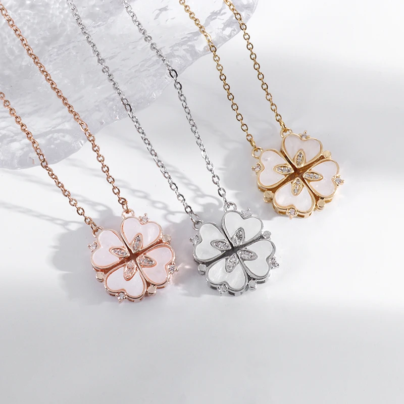 

Folding Four Leaf Clover Pendant Necklace Fashion Banquet Street Leisure Women's New Wedding Creative Design Jewelry Gifts