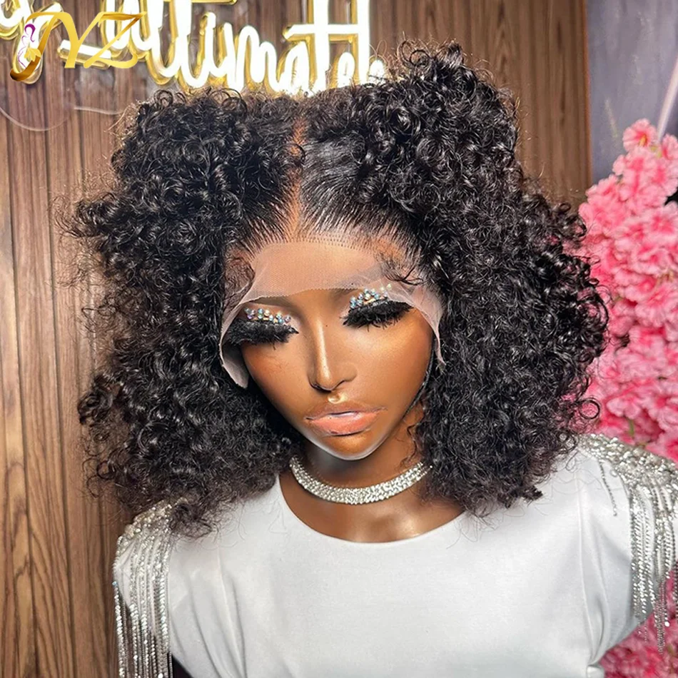 

Short Curly Bob HD Lace Frontal Human Hair Wigs Remy Mongolian For Women 3B 4C Curly Lace Closure Wig Natural Hairline For Woman