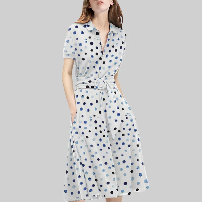 

Runway Designers Vintage Short Sleeve Midi Dresses for Women 2022 Summer Ladies Office Elegant Turn-down Collar Shirt Dress