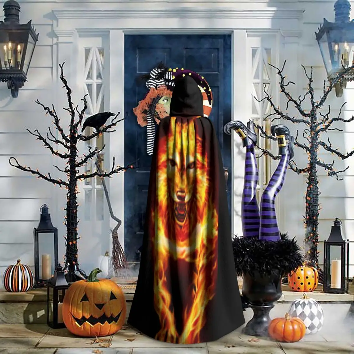 Плащ с капюшоном огненного волка пальто костюм для косплея на Хэллоуин вампир