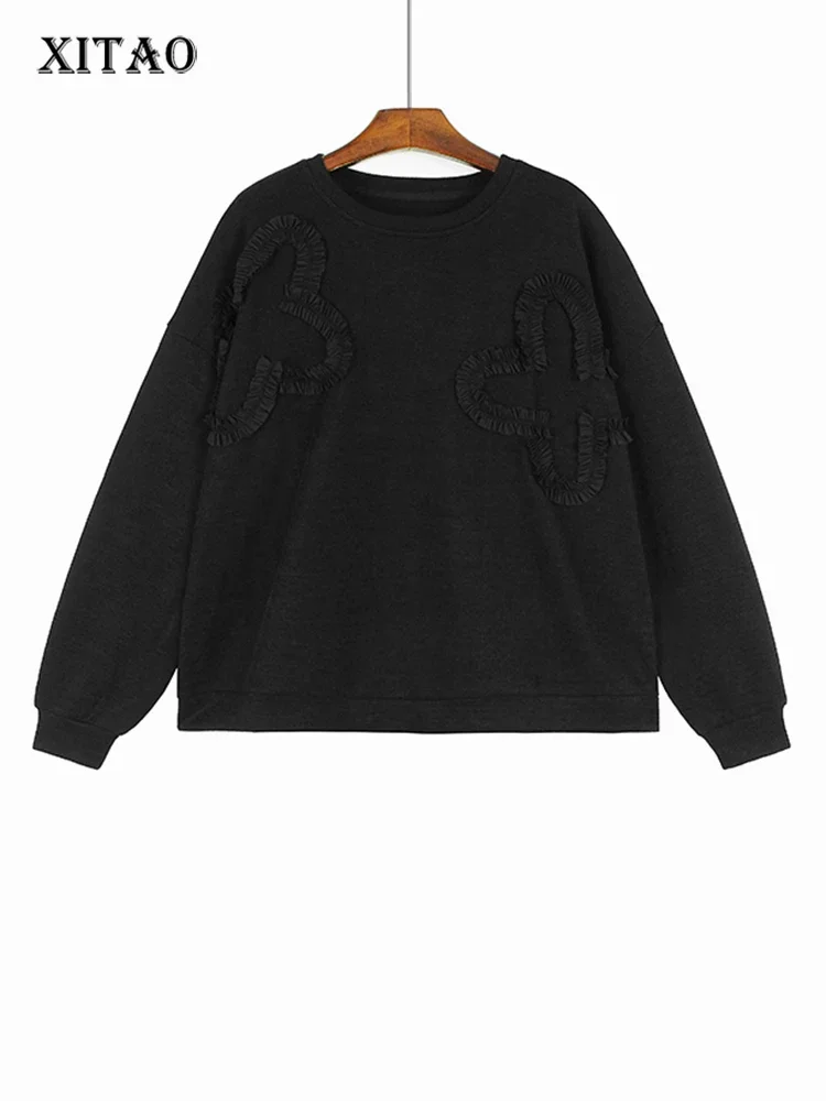 

XITAO Casual O-neck Knitting Sweatshirts Loose Solid Color Edible Tree Fungus All-match Women Autumn New Trend Top DMJ2902