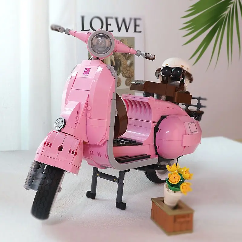 

Vespa 125 10298 розовый знаменитый мотоцикл Римский праздник мотоцикл строительные блоки кирпичи высокотехнологичная модель игрушки для детей п...