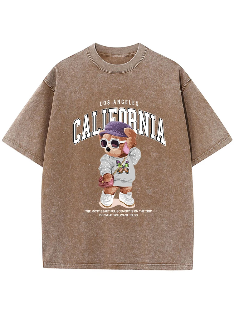 Мужская стираная футболка с буквенным принтом Маленький медвежонок дышащие