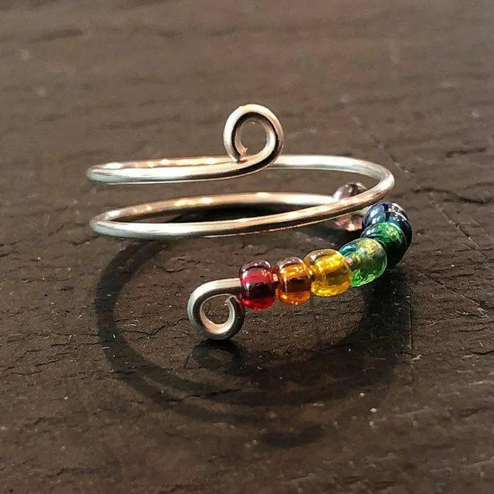 

Anti Anxiety Ring with Rotatable Colorful Beads Jewelry Decoration Stress Relief Adjustable Open Ring Jewelry Accessories