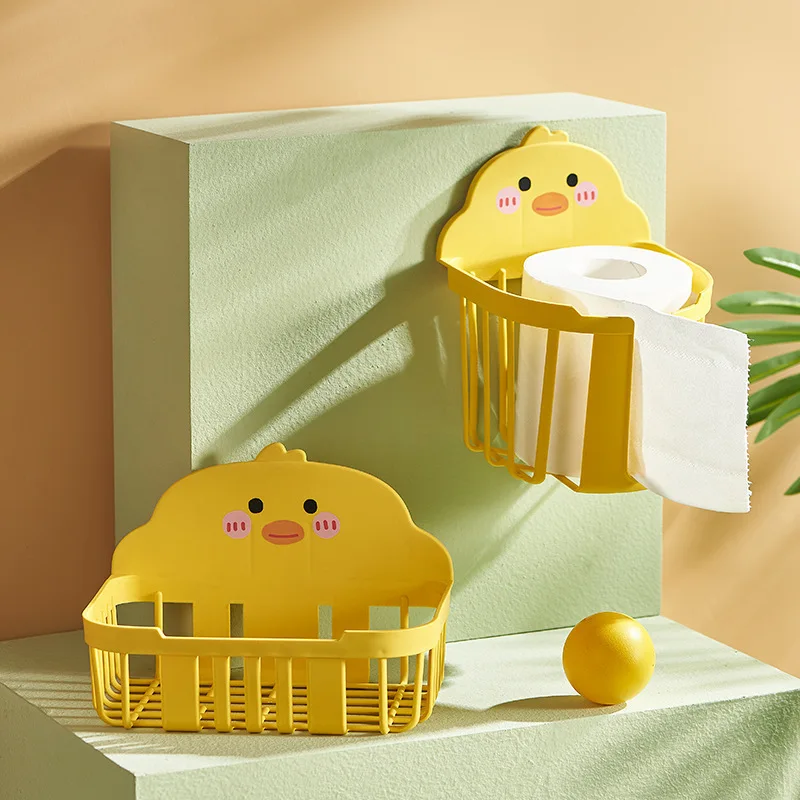 

Punch-Free Toilet Paper Shelf Bathroom Kitchen Tissue Box Cute Duck Wall-Mounted Sticky Paper Storage Box Roll Paper Holder
