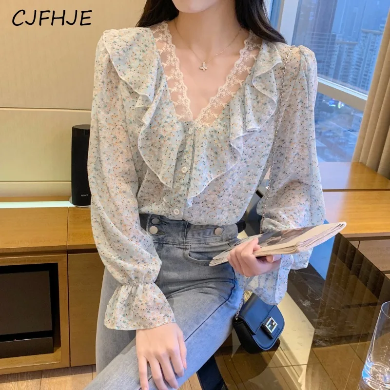 CJFHJE весенний французский милый женский кружевной шифоновый топ с V-образным