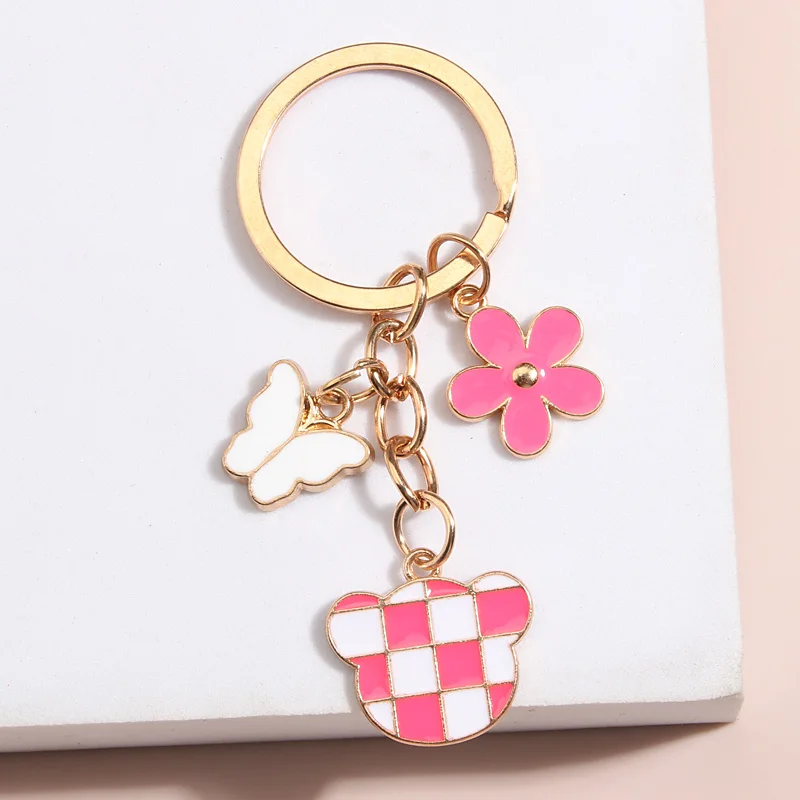

Мультяшный эмалированный брелок для ключей с бабочкой цветком медведем кольцо для ключей с животными Дружеские Подарки для женщин и девоче...